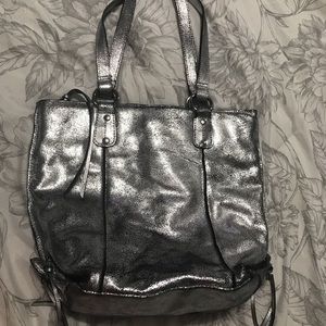 Kate Landry Distressed Silver Leather Tote